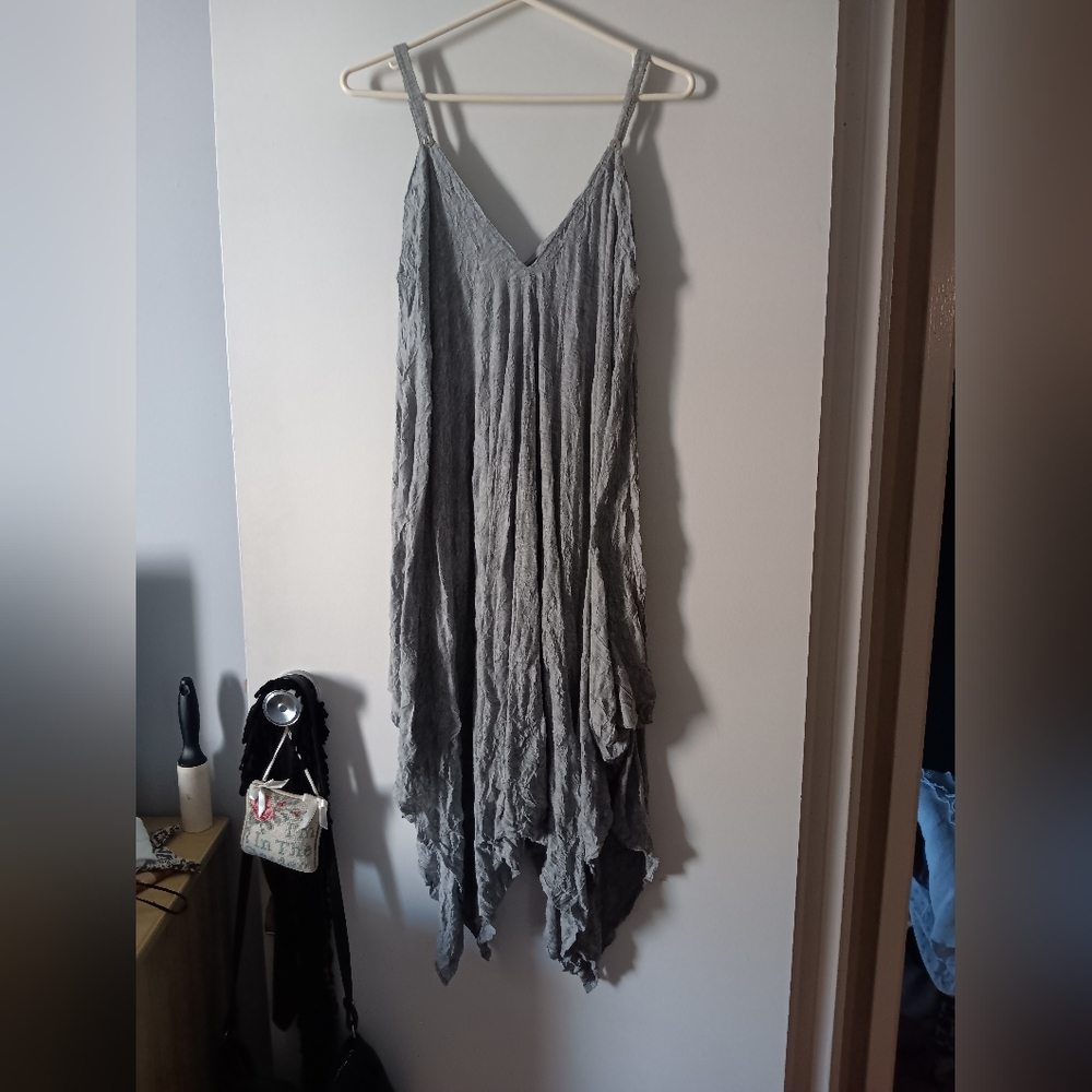 LAUREN VIDAL Grey Crinkle Viscose Dress L/XL